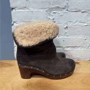UGG Australia Women’s Gray Heeled Sheepskin‎ Suede Winter Boots Shoes Size 7